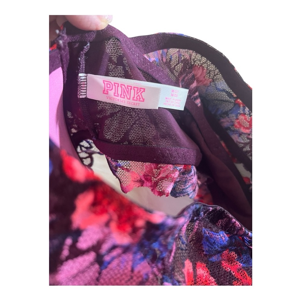 VICTORIA SECRET PINK VIVID FLORAL LACE PADDED UNDERWIRE BRA SIZE M DD - Picture 12 of 16